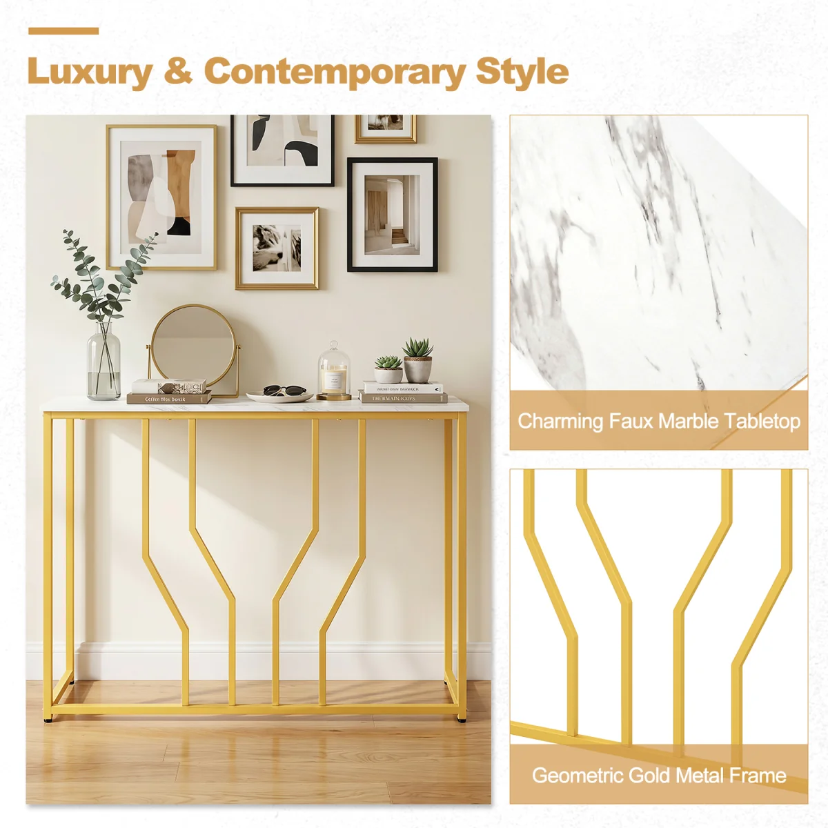Modern White Marble Entryway Table - White – image 6