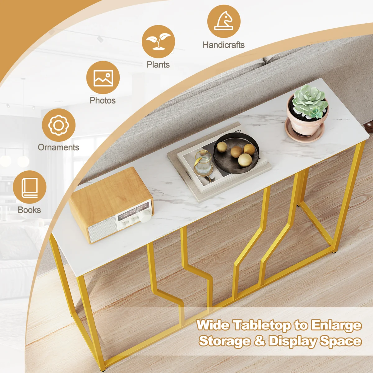 Modern White Marble Entryway Table - White – image 7