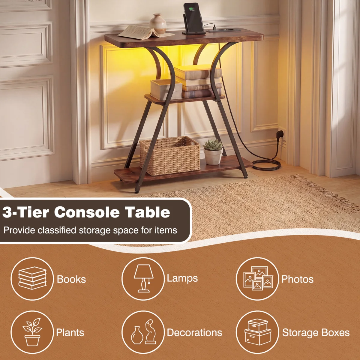3 Tier Entryway Tabler - Rustic Brown – image 5