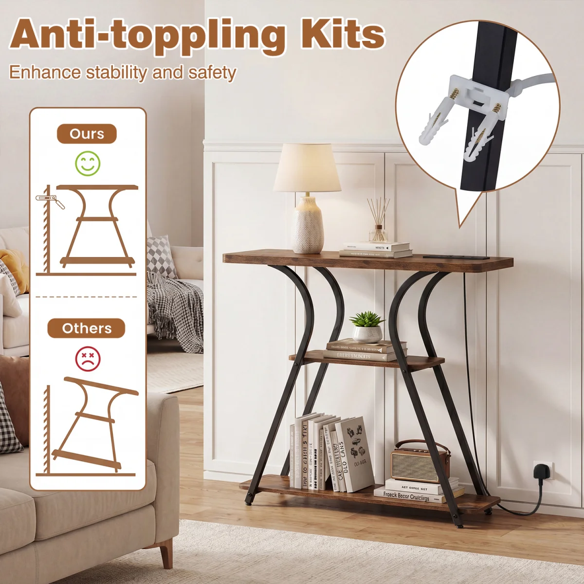 3 Tier Entryway Tabler - Rustic Brown – image 9