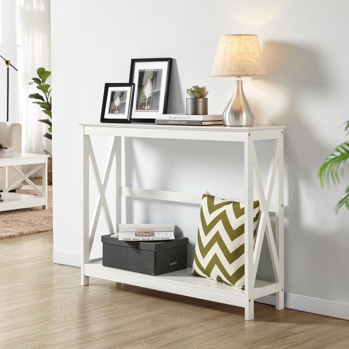 2-Tier Narrow Industrial Side Console Table - White – image 3