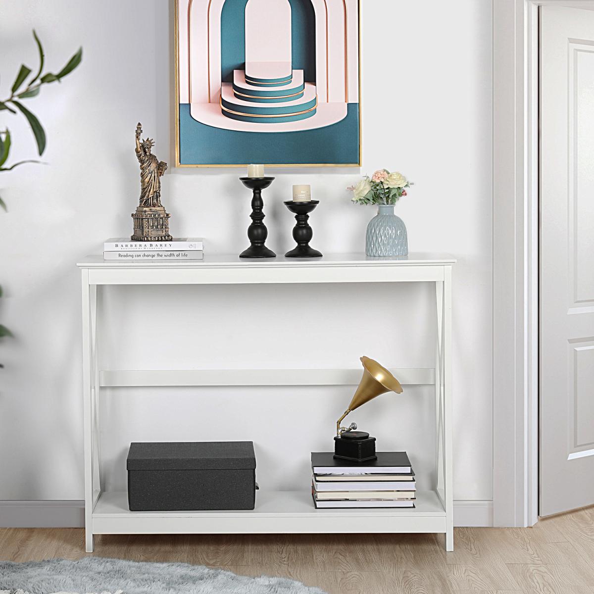 2-Tier Narrow Industrial Side Console Table - White – image 4