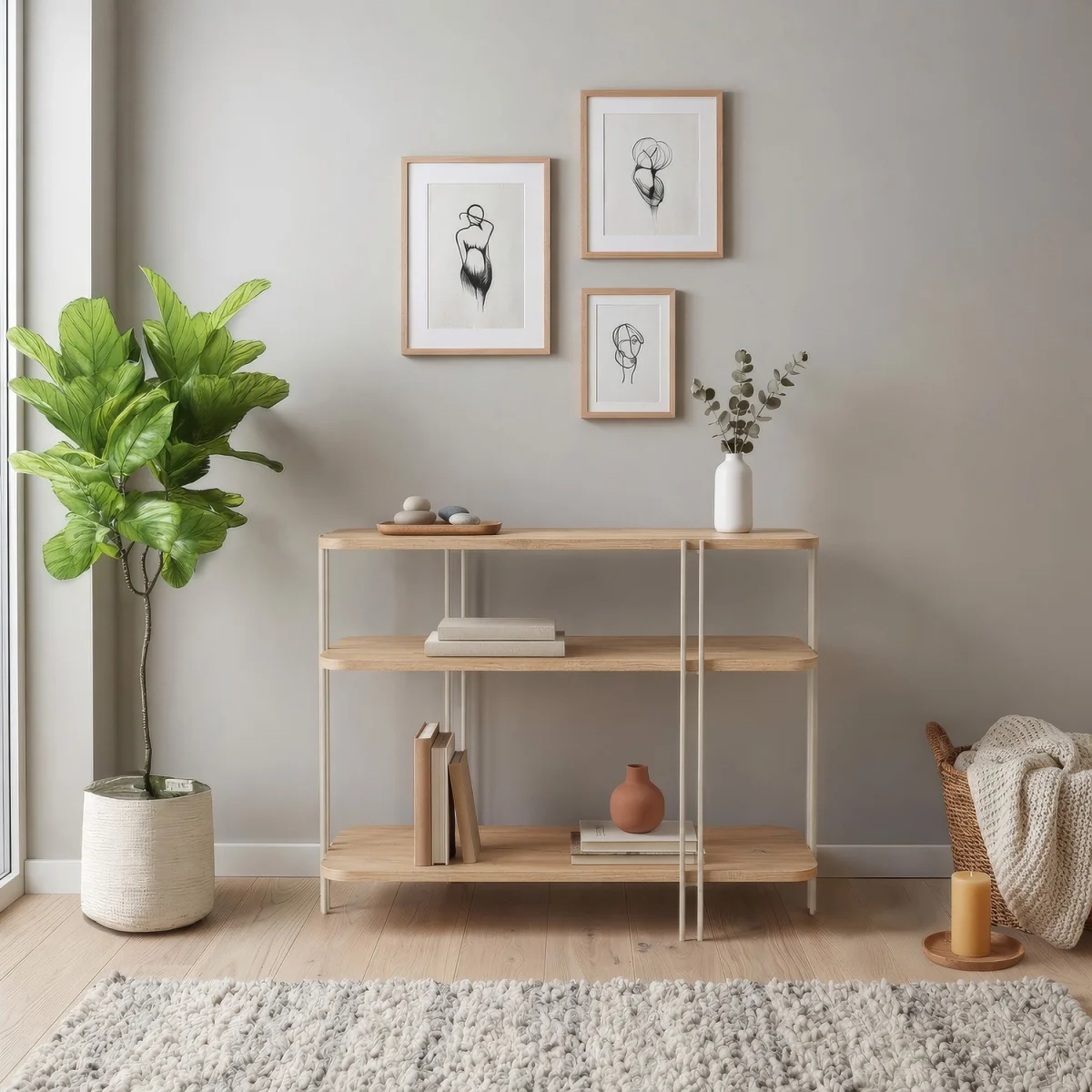 Decortie Notus Open Console Table with Metal Frame - Oak – image 2