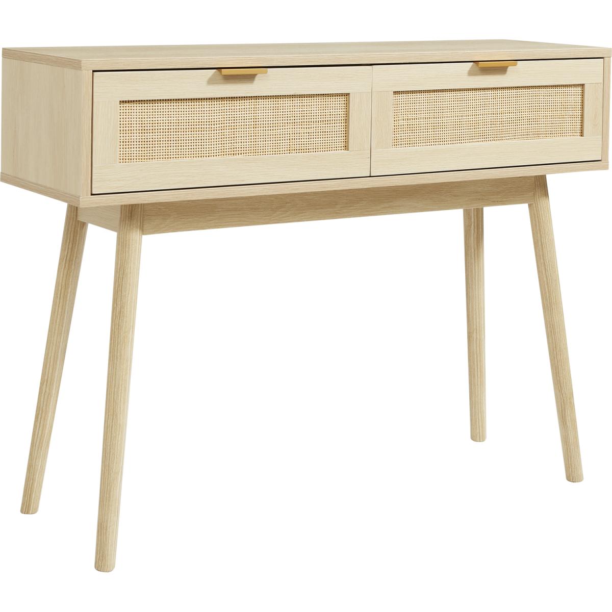 Light Rattan 2 Drawer Console Table - Brown – image 2