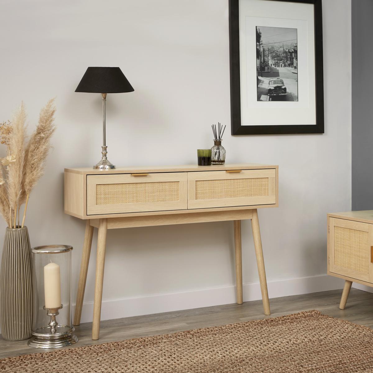 Light Rattan 2 Drawer Console Table - Brown – image 4