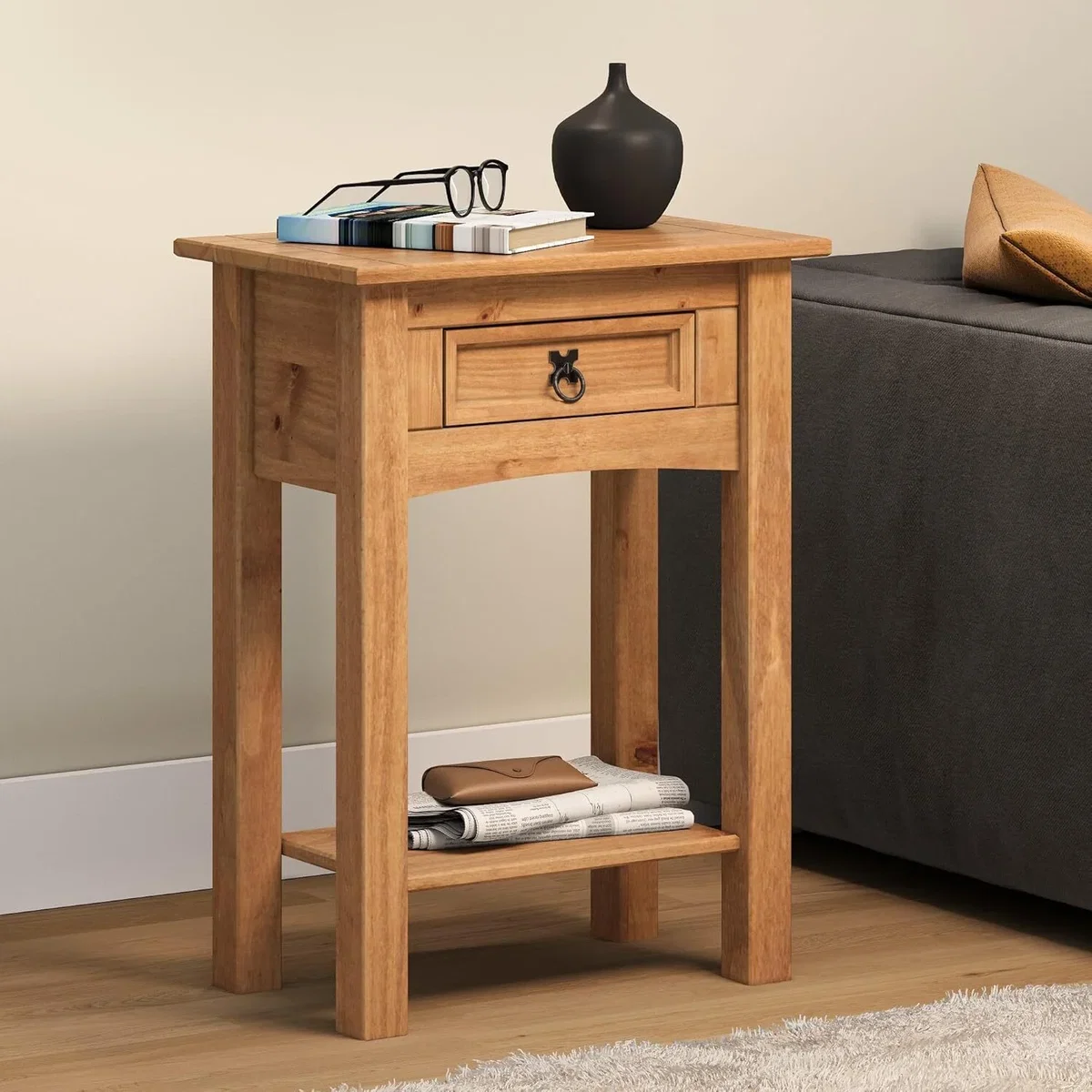 Corona 1 Drawer Console Table with Shelf - Antique Wax – image 1