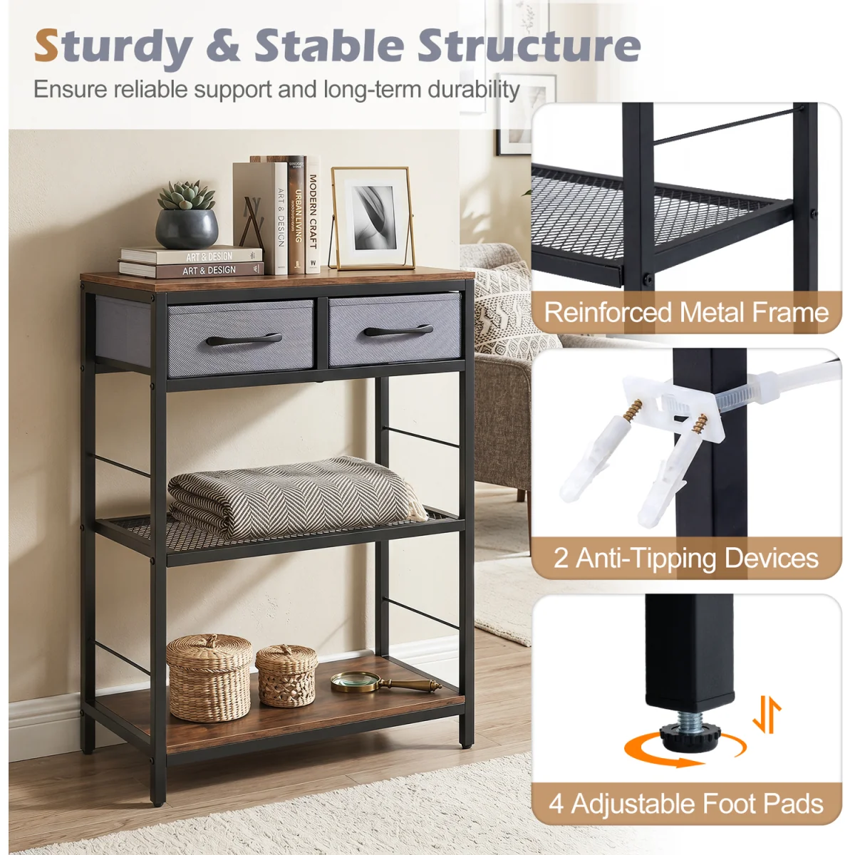 Narrow Console Table - Rustic Brown – image 5