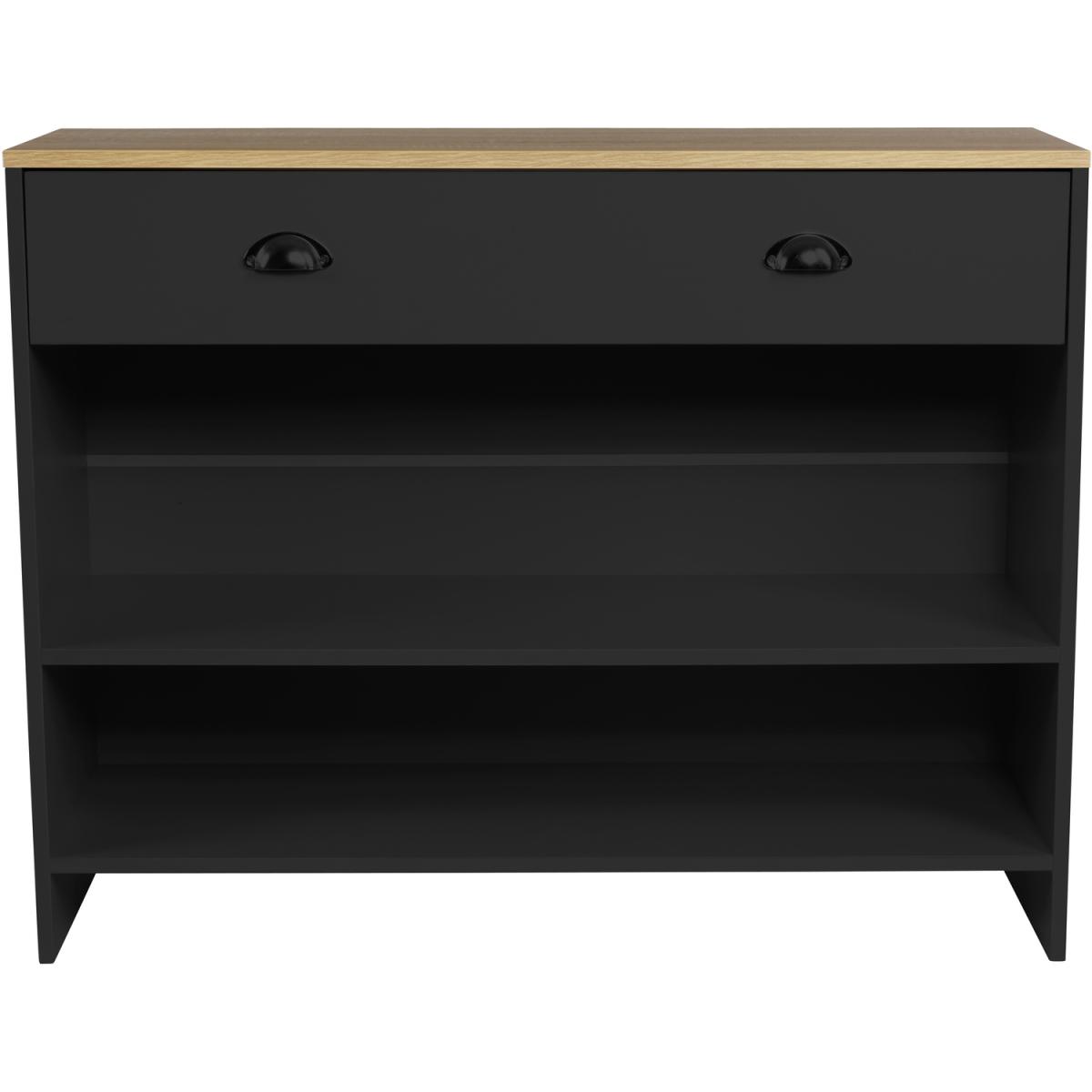 Oak-Effect Console Table with Drawer and Shelves in Black - Black – image 2
