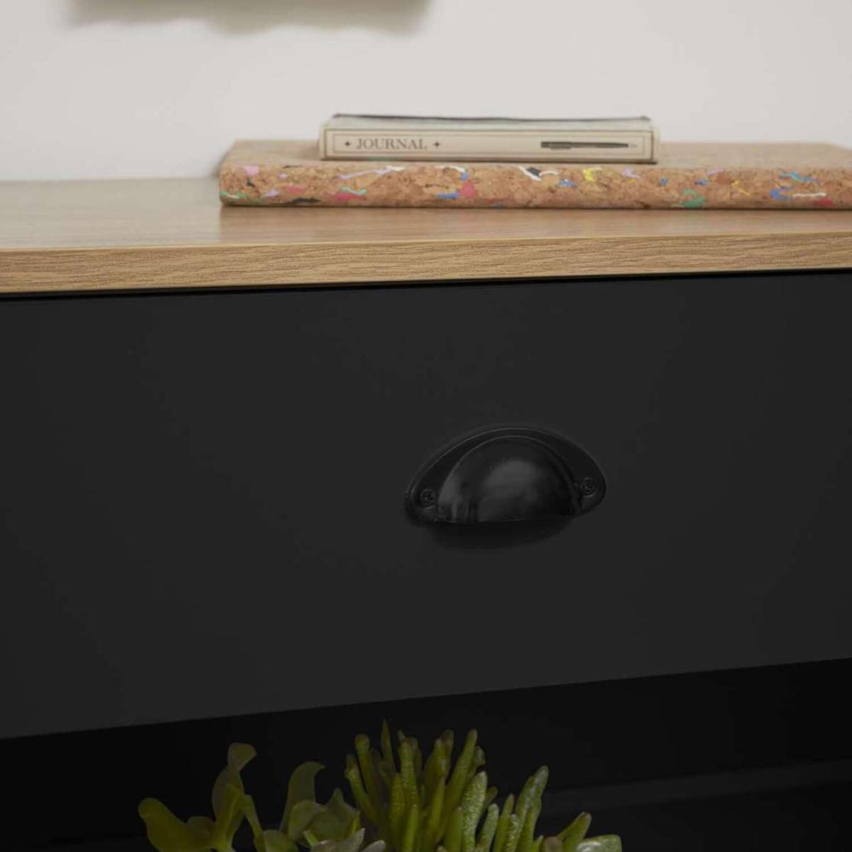 Oak-Effect Console Table with Drawer and Shelves in Black - Black – image 11
