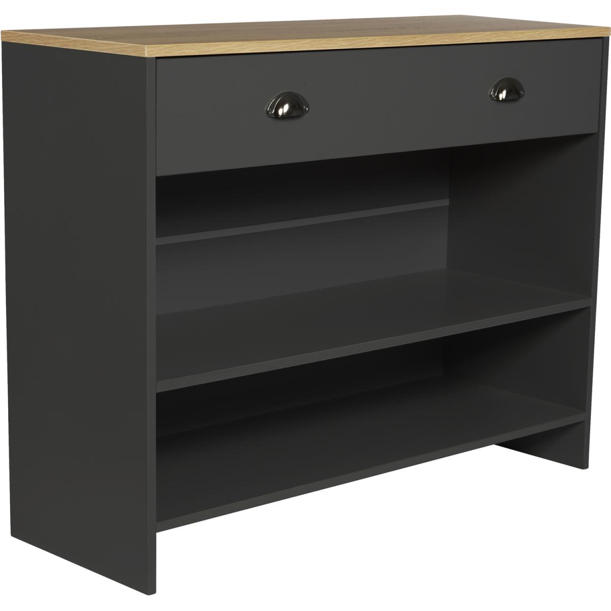 Oak-Effect Console Table with Drawer and Shelves in Black - Black – image 3