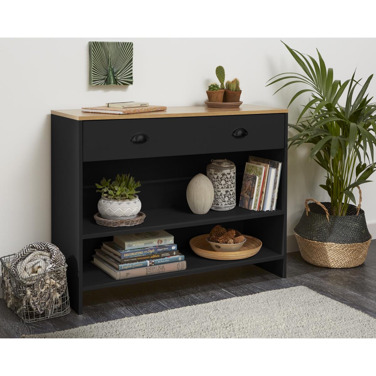 Oak-Effect Console Table with Drawer and Shelves in Black - Black – image 4