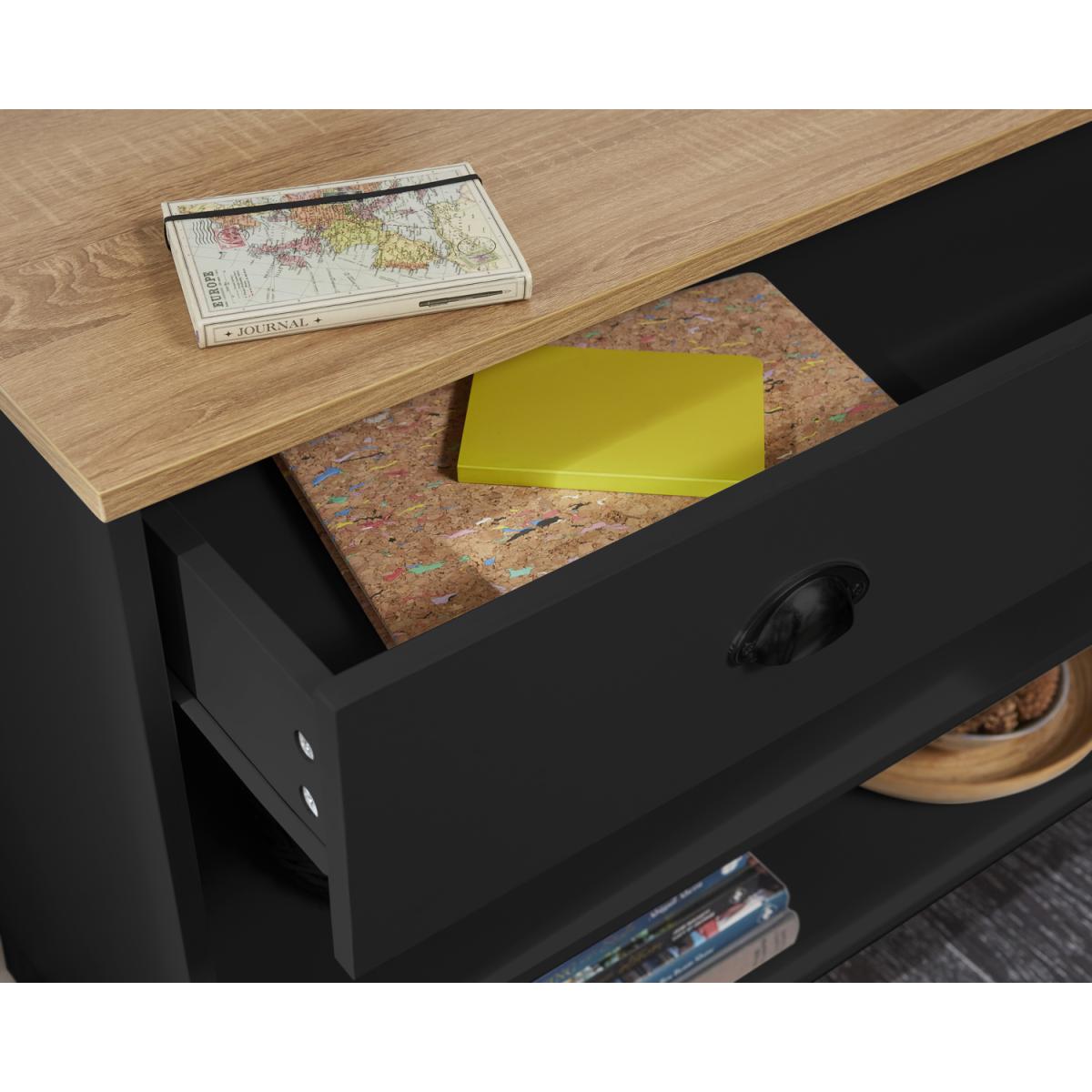 Oak-Effect Console Table with Drawer and Shelves in Black - Black – image 5