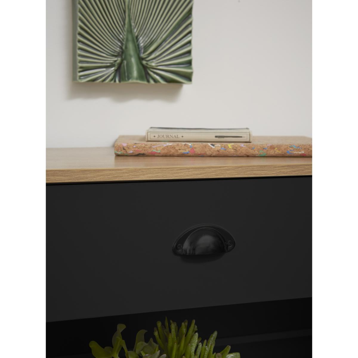 Oak-Effect Console Table with Drawer and Shelves in Black - Black – image 6