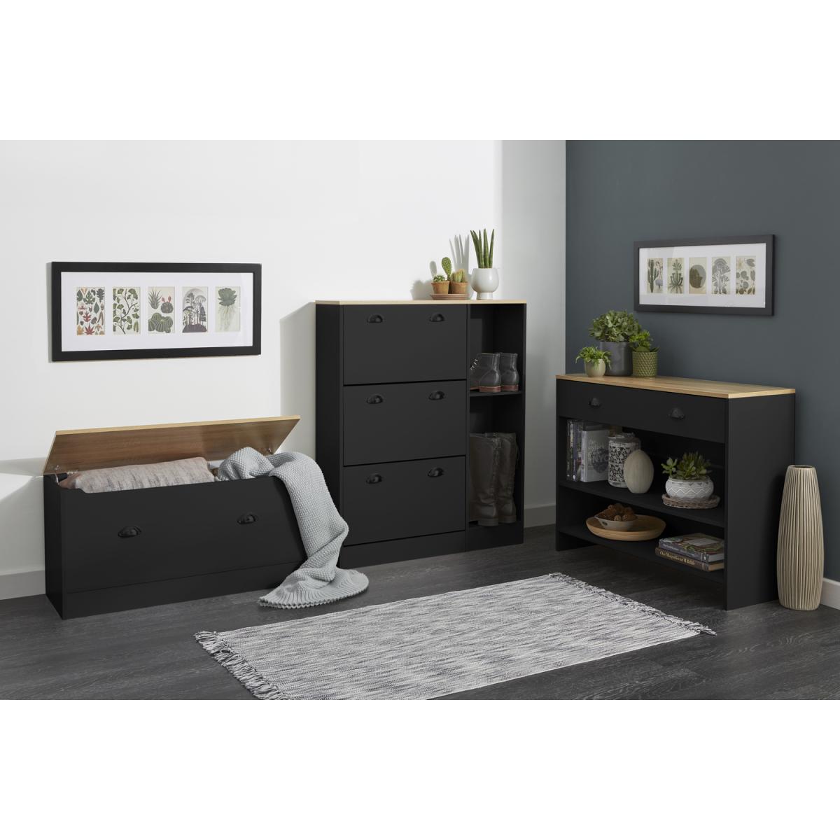 Oak-Effect Console Table with Drawer and Shelves in Black - Black – image 7