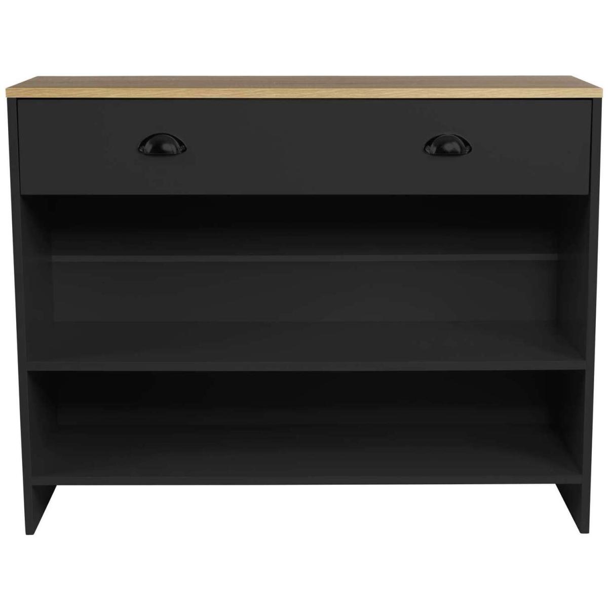 Oak-Effect Console Table with Drawer and Shelves in Black - Black – image 8