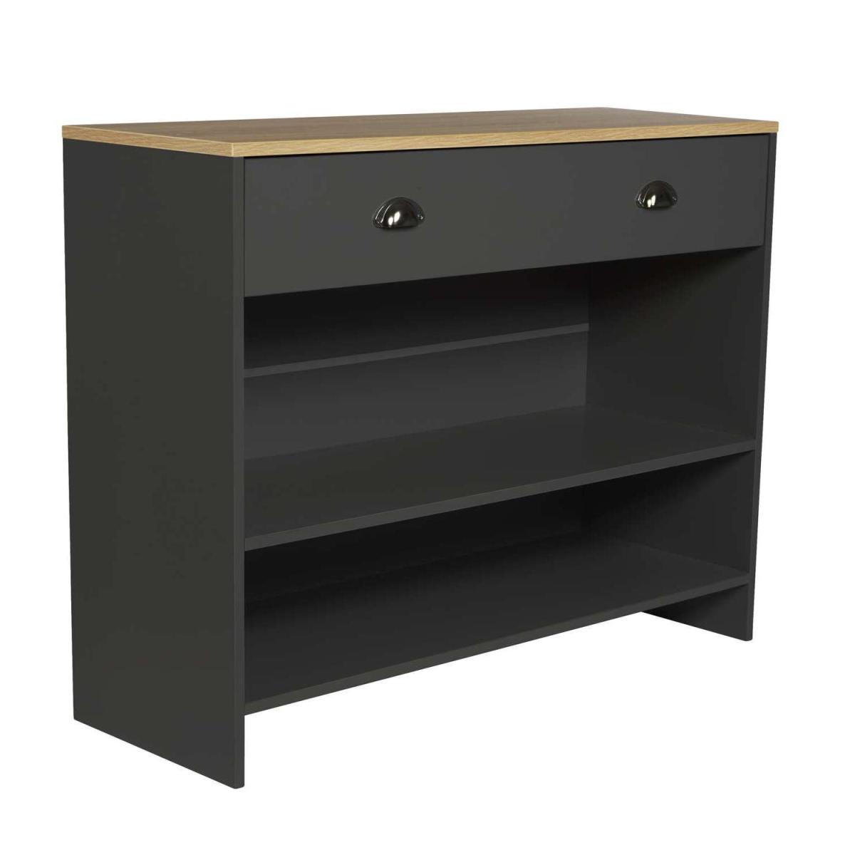 Oak-Effect Console Table with Drawer and Shelves in Black - Black – image 9