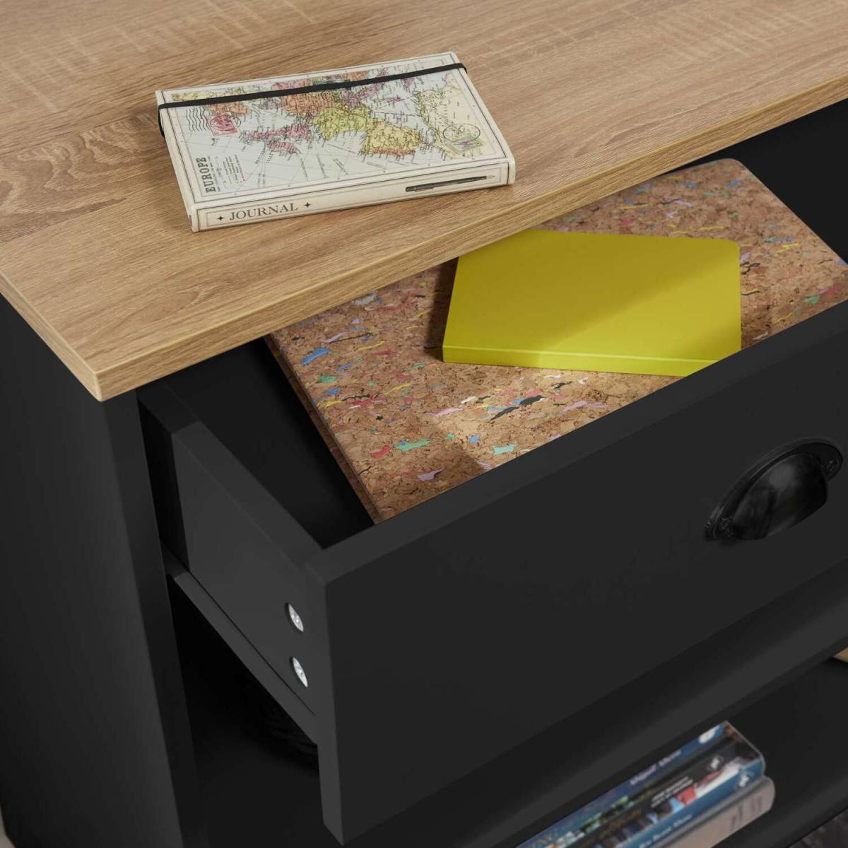 Oak-Effect Console Table with Drawer and Shelves in Black - Black – image 10