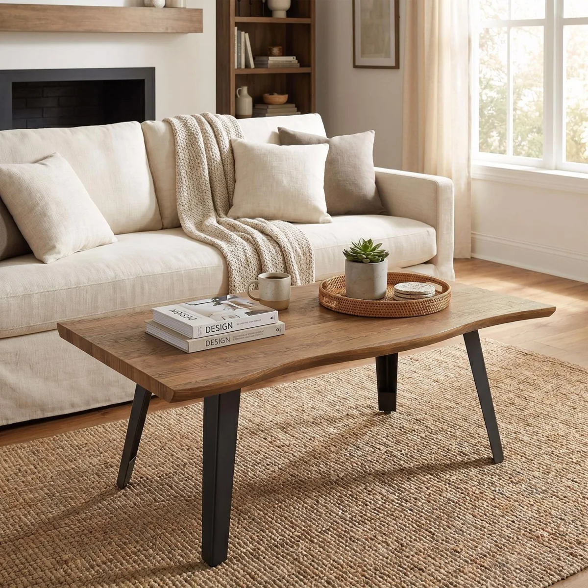 FWStyle Nassau Wave Edge Console Table Oak Effect Finish - Oak – image 2