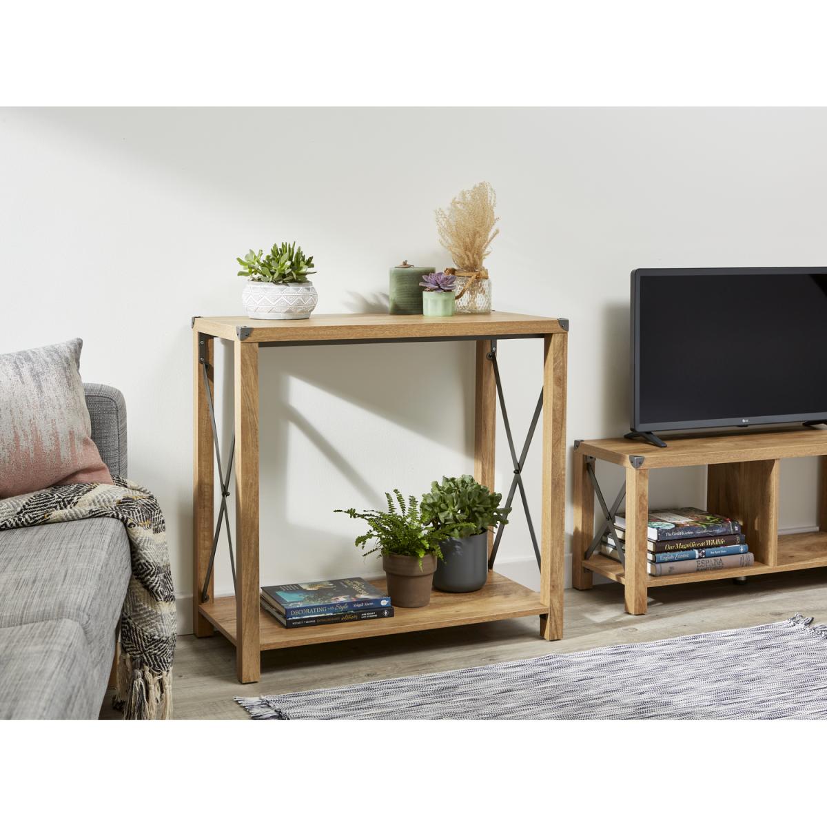 Medium Rustic Console Table Unit with Metal Feature in Wood-Effect - Brown – image 4
