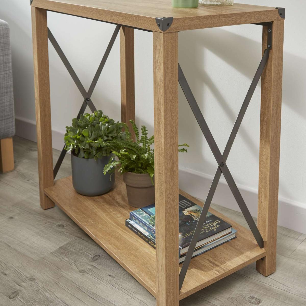 Medium Rustic Console Table Unit with Metal Feature in Wood-Effect - Brown – image 6