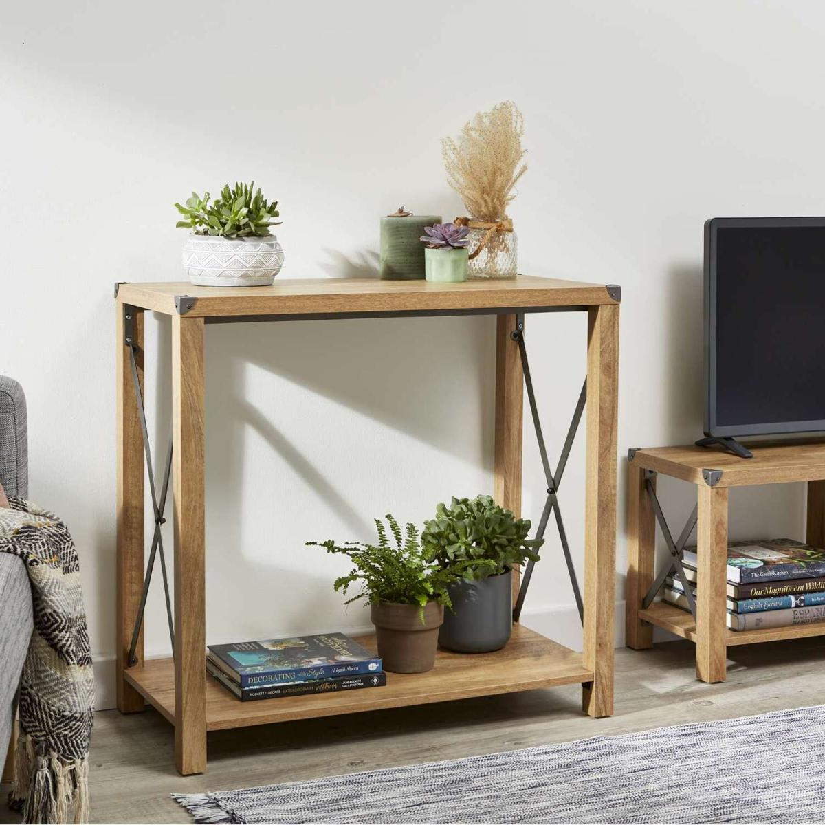 Medium Rustic Console Table Unit with Metal Feature in Wood-Effect - Brown – image 7