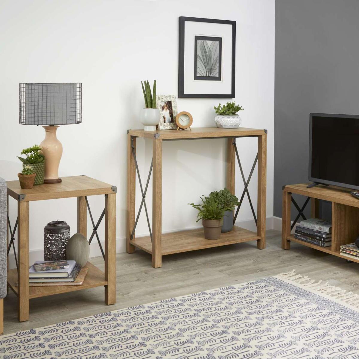 Medium Rustic Console Table Unit with Metal Feature in Wood-Effect - Brown – image 8