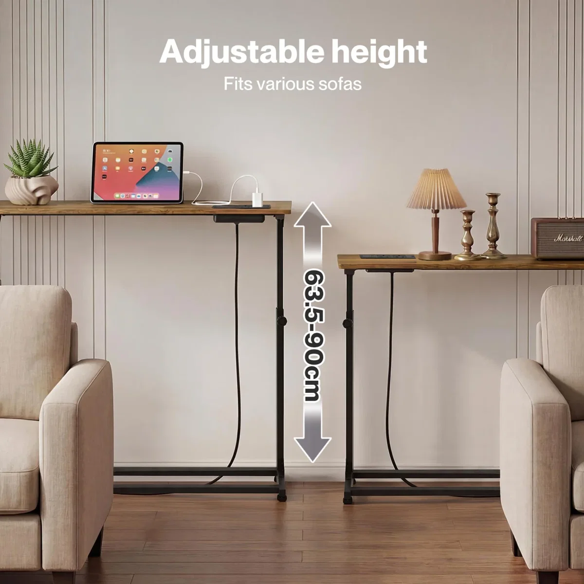 Console Table Adjustable Height 15cm Slim Power Outlet Brown Black - Brown – image 6