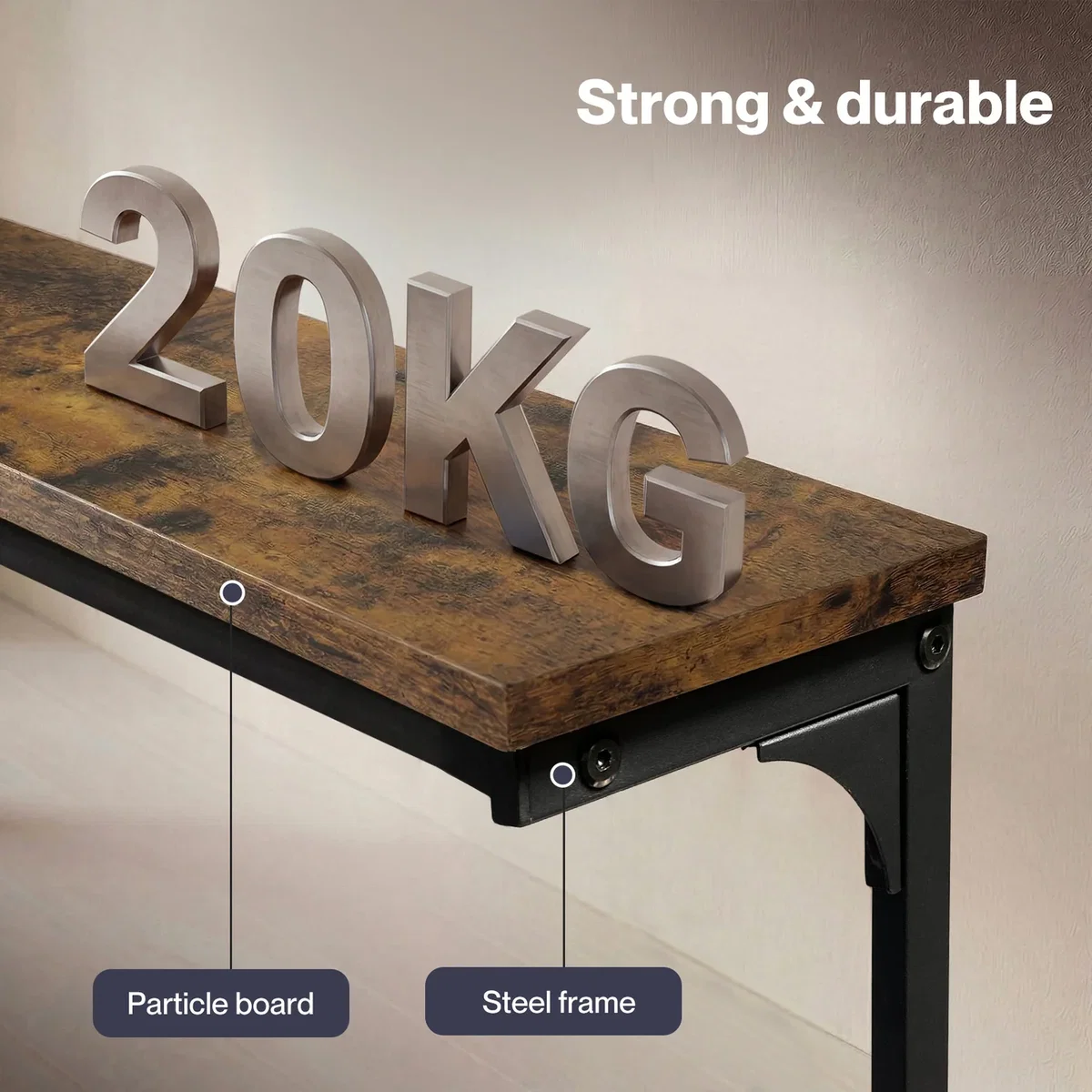Console Table Adjustable Height 15cm Slim Power Outlet Brown Black - Brown – image 8