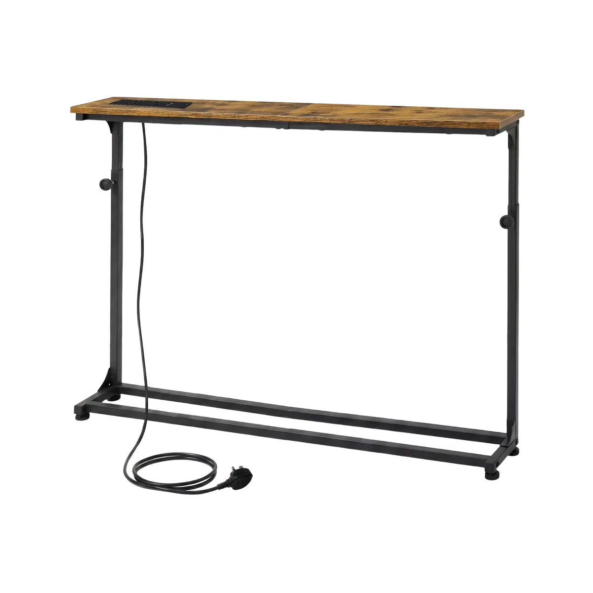 Console Table Adjustable Height 15cm Slim Power Outlet Brown Black - Brown – image 1