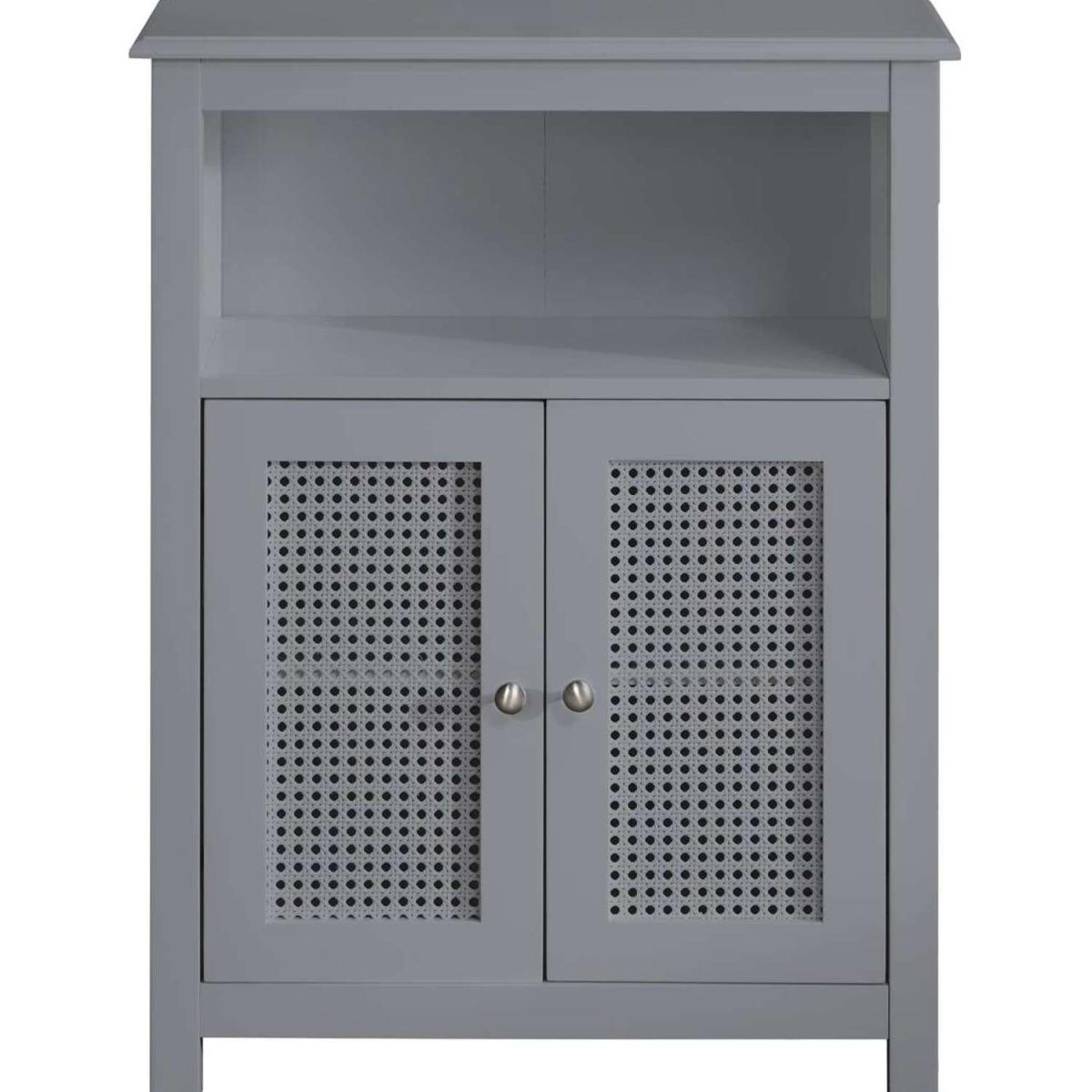 Rattan Detail Console Bathroom Storage Cabinet in Grey - Grey – image 3