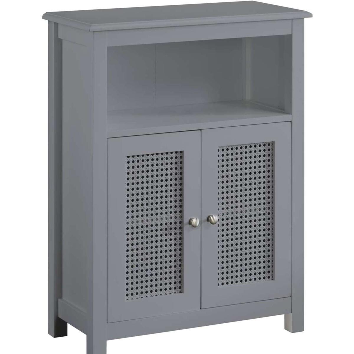 Rattan Detail Console Bathroom Storage Cabinet in Grey - Grey – image 4