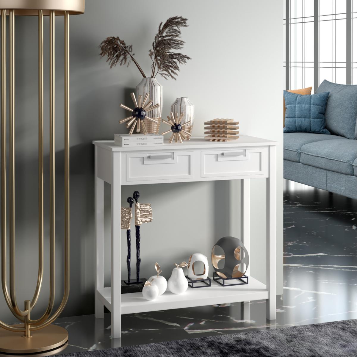 Console Entryway Table with Solid Wood Legs - White – image 3