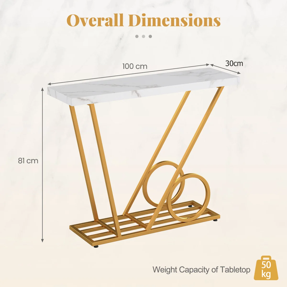 Modern Console Table with Cart inspired Design - White – image 3