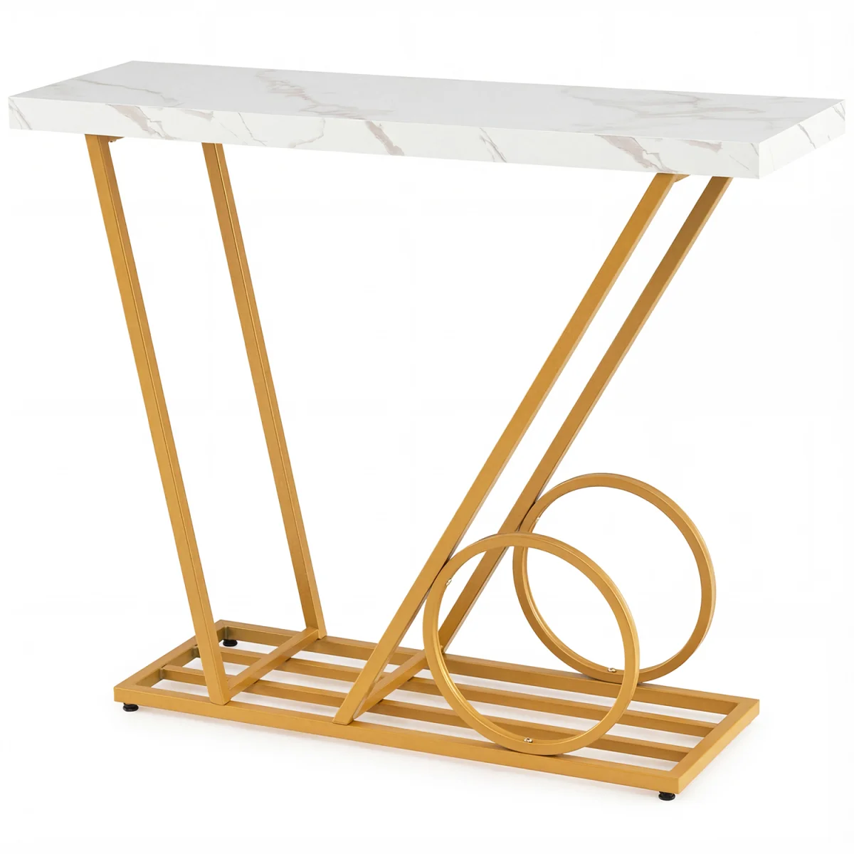 Modern Console Table with Cart inspired Design - White – image 9
