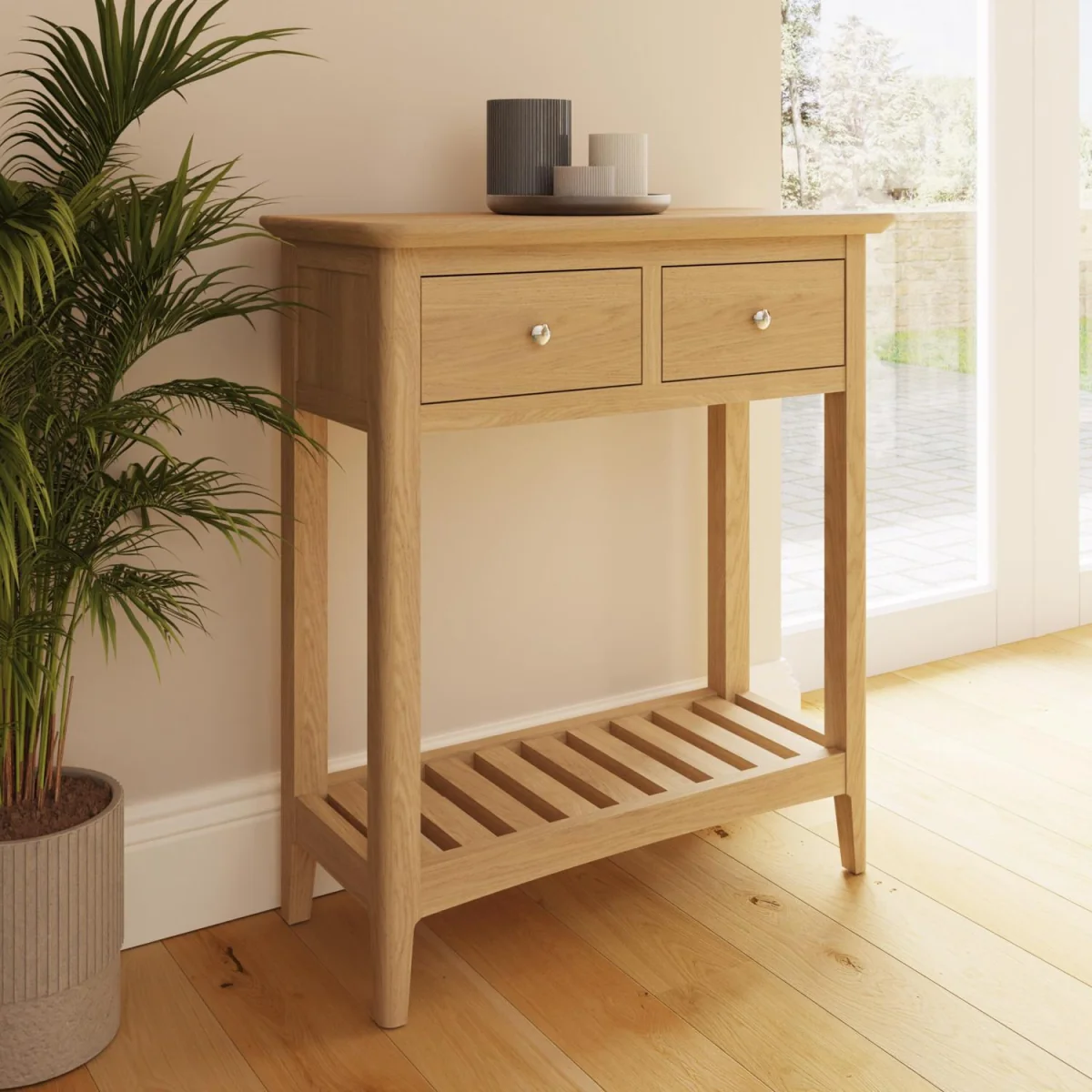 Ash 2 Drawer Console Table With Brushed Handles Full Length Low Shelf - Ash – image 8