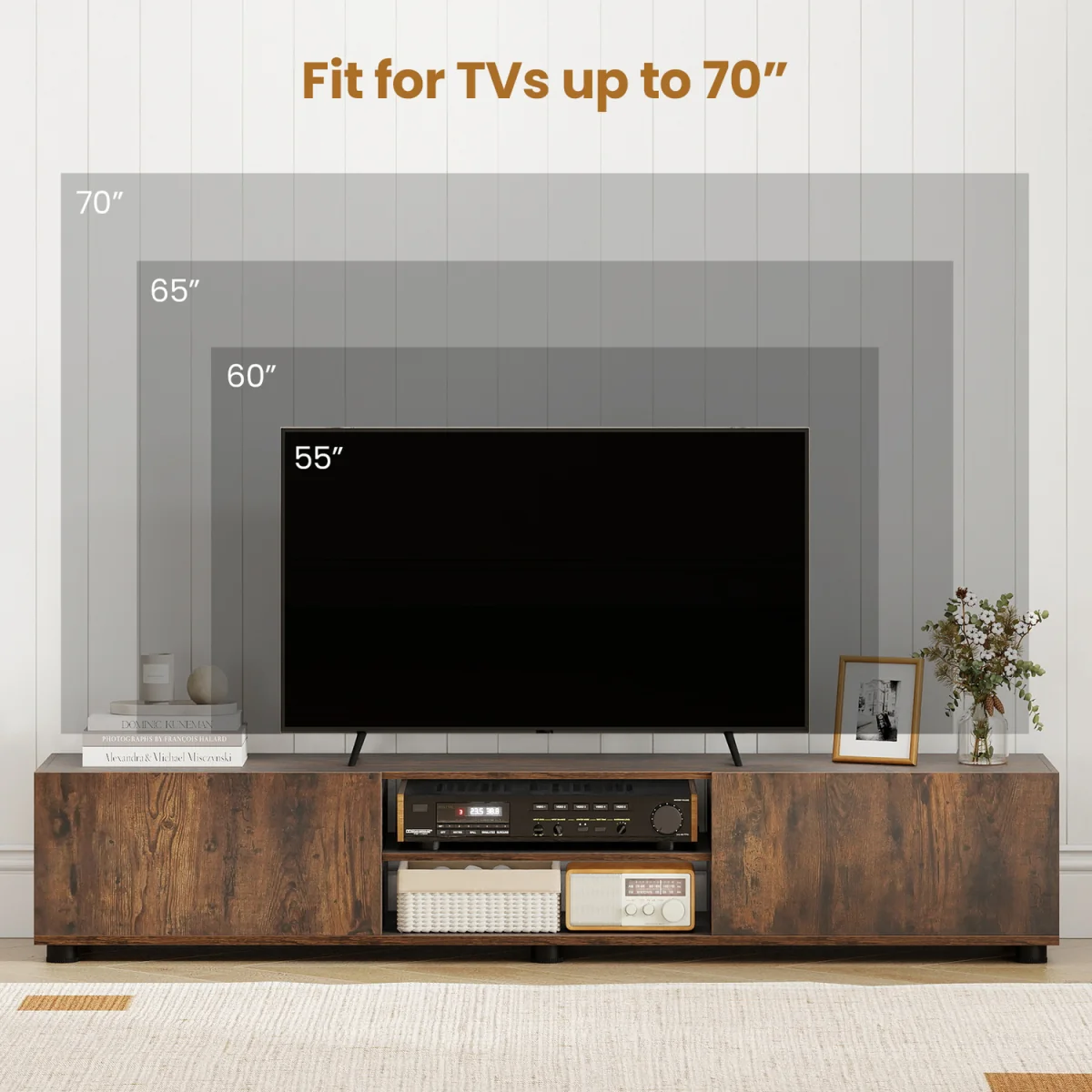 Media Console Table Cabinet with Support Feet - Rustic Brown – image 4