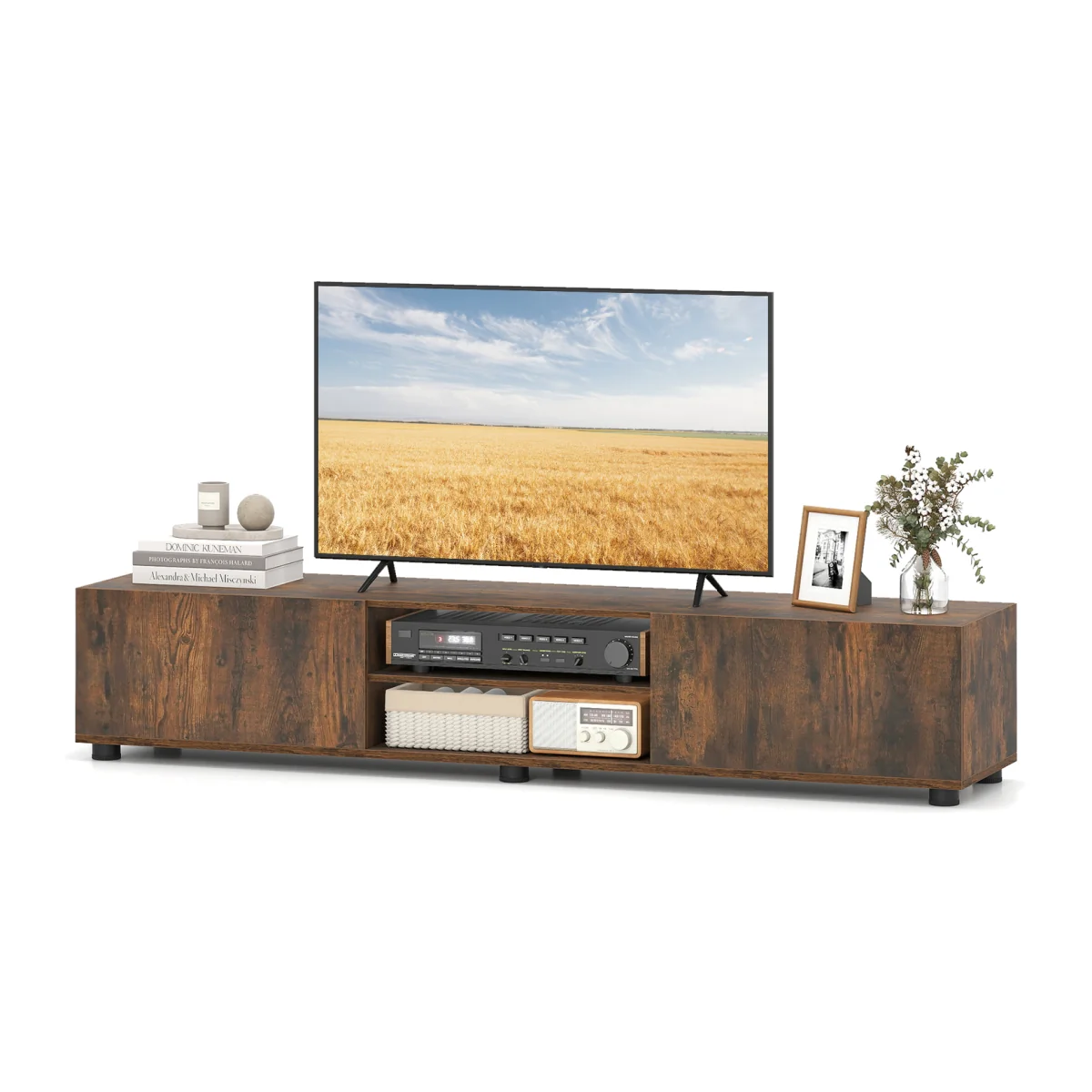 Media Console Table Cabinet with Support Feet - Rustic Brown – image 1