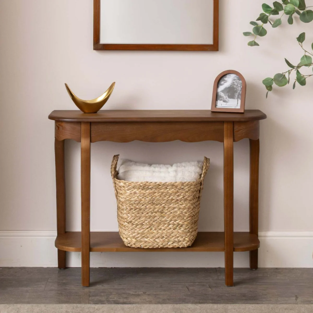 Dark Wood Half Moon Console Table With Shelf - Ashwell Range – image 1