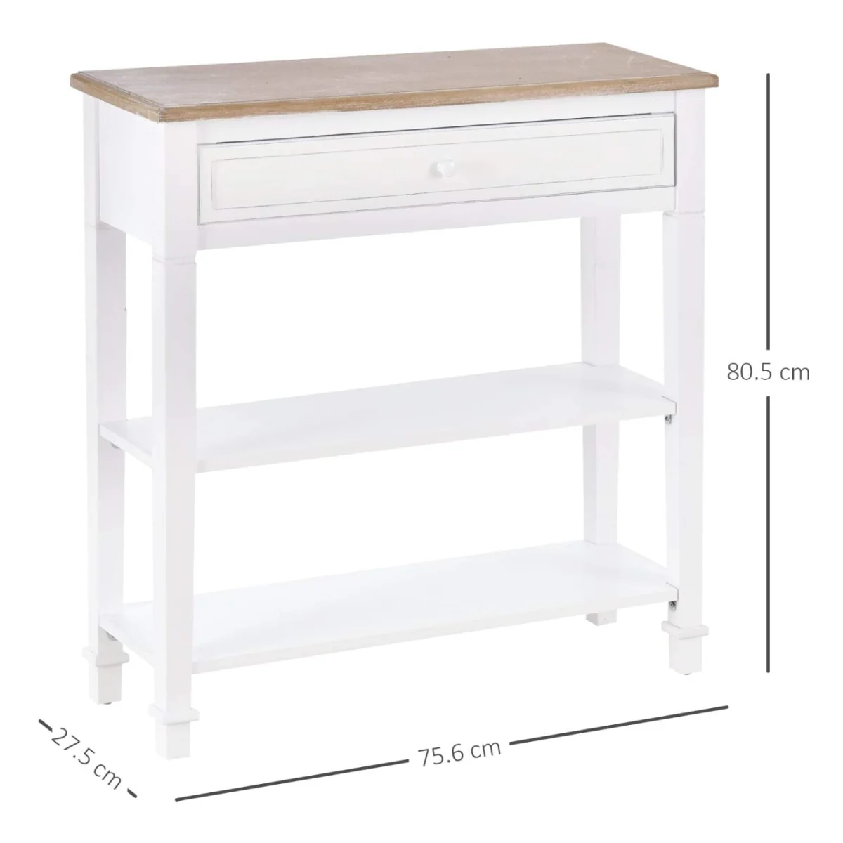 Sacoso Retro Console Table, White Frame and Natural Wood Top, Drawer and Dual Shelves – image 4