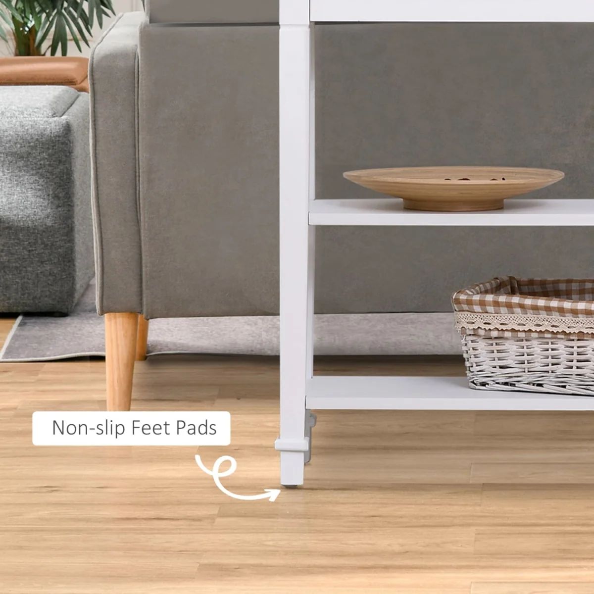 Sacoso Retro Console Table, White Frame and Natural Wood Top, Drawer and Dual Shelves – image 7