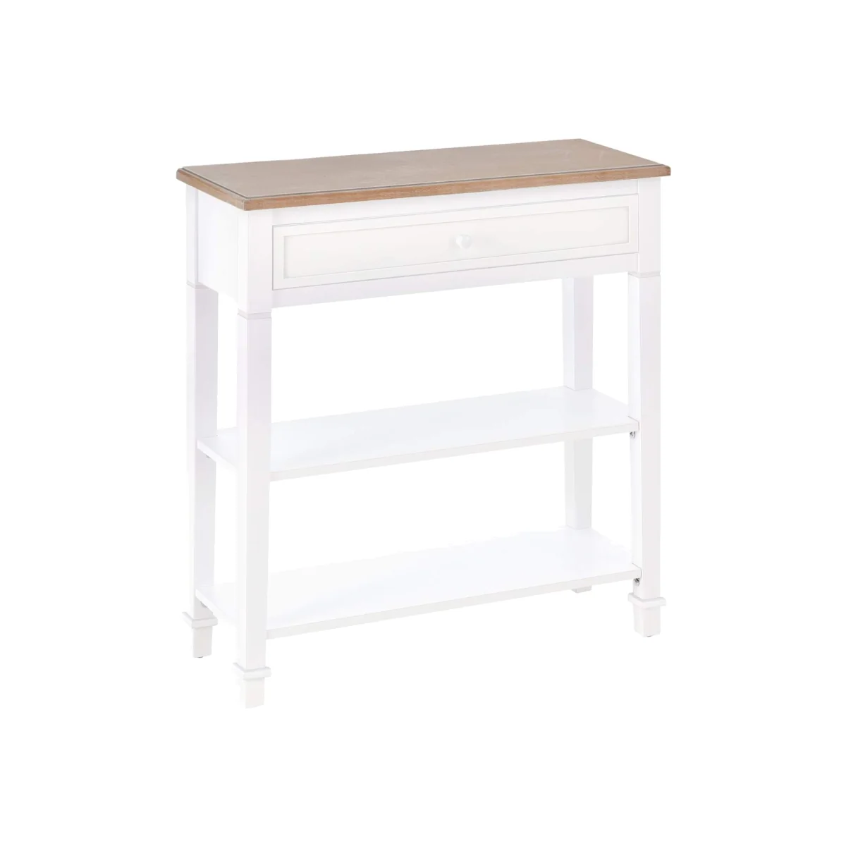 Sacoso Retro Console Table, White Frame and Natural Wood Top, Drawer and Dual Shelves – image 1