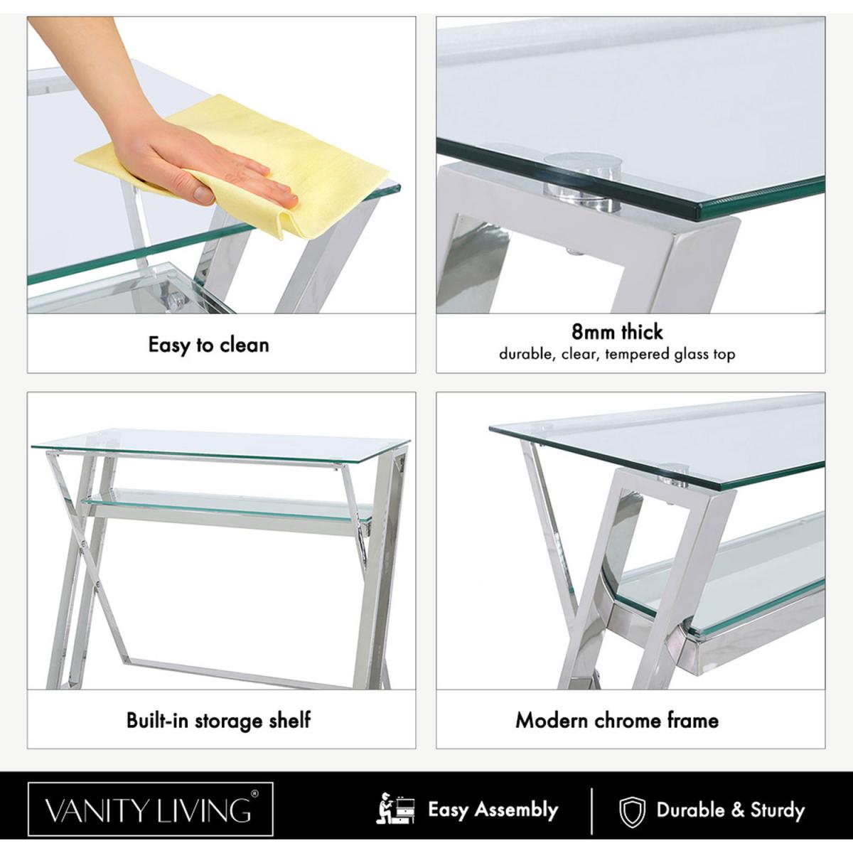 Dylan Stainless Steel and Glass Console Table - Silver – image 2