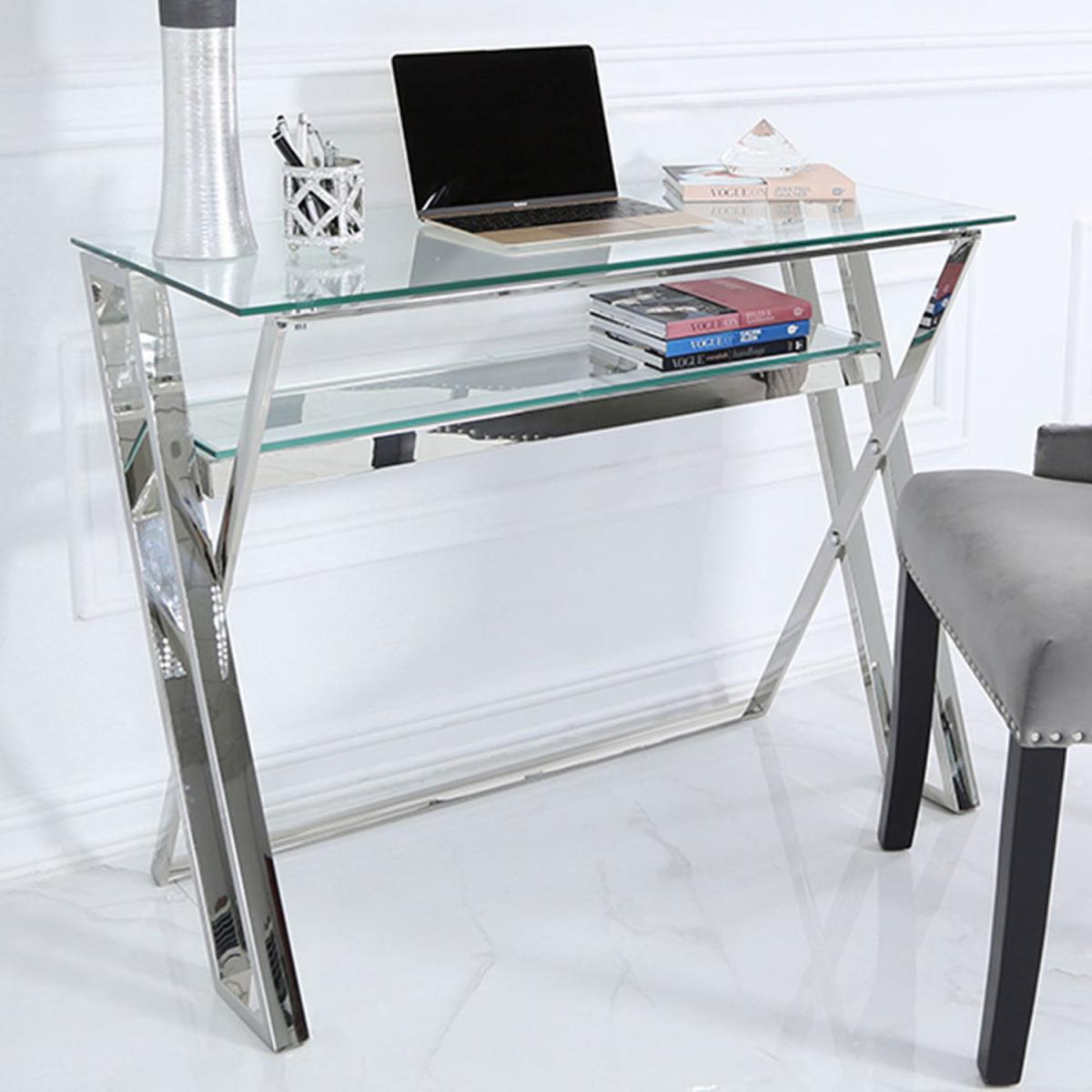 Dylan Stainless Steel and Glass Console Table - Silver – image 3