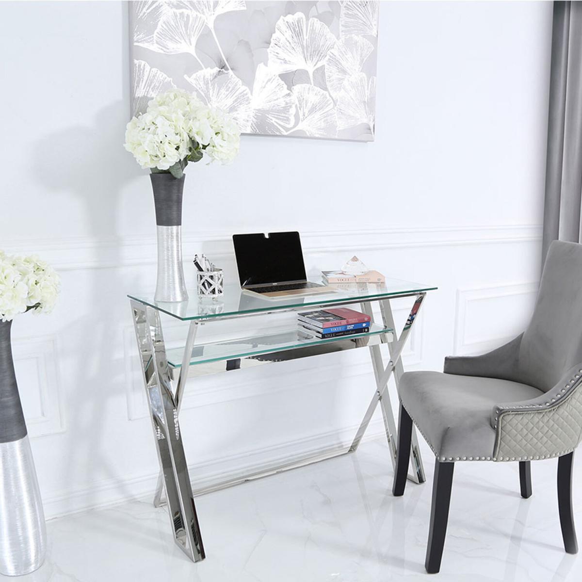 Dylan Stainless Steel and Glass Console Table - Silver – image 6