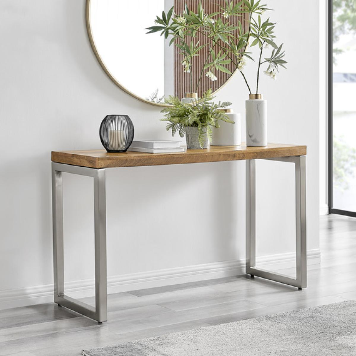 Kinsley Solid Mango Wood Honey Shade Chrome Metal Leg Console Table - Honey