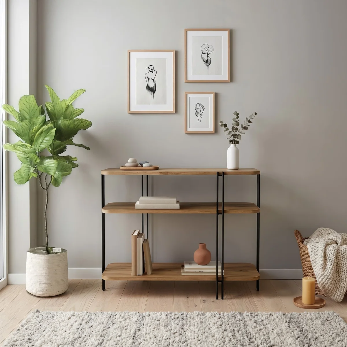 Decortie Notus Open Console Table with Metal Frame - Whiskey Oak – image 2