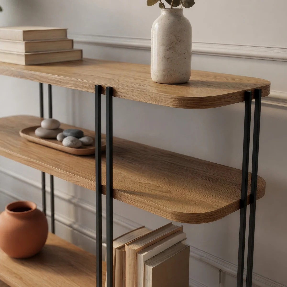 Decortie Notus Open Console Table with Metal Frame - Whiskey Oak – image 3