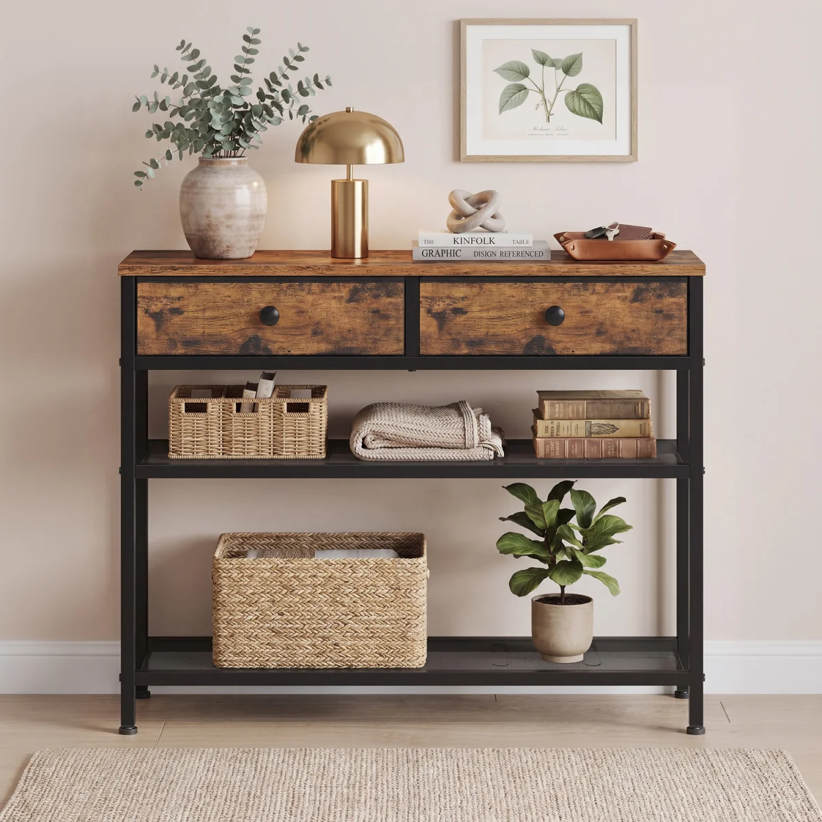 SONGMICS console table drawers mesh shelves - Brown – image 2