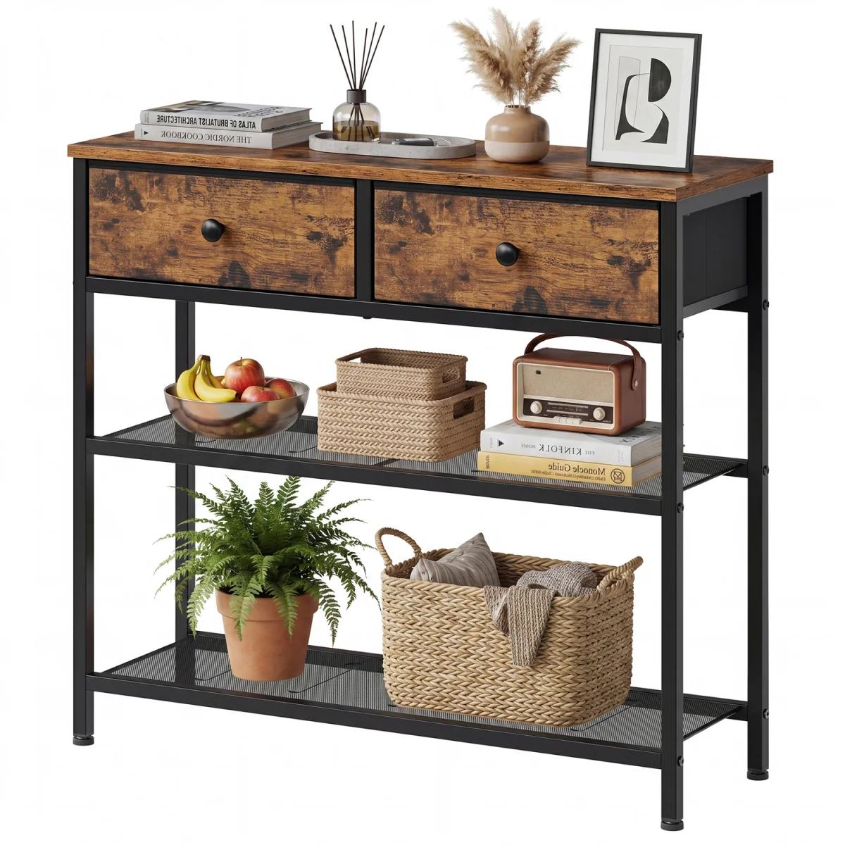 SONGMICS console table drawers mesh shelves - Brown – image 4