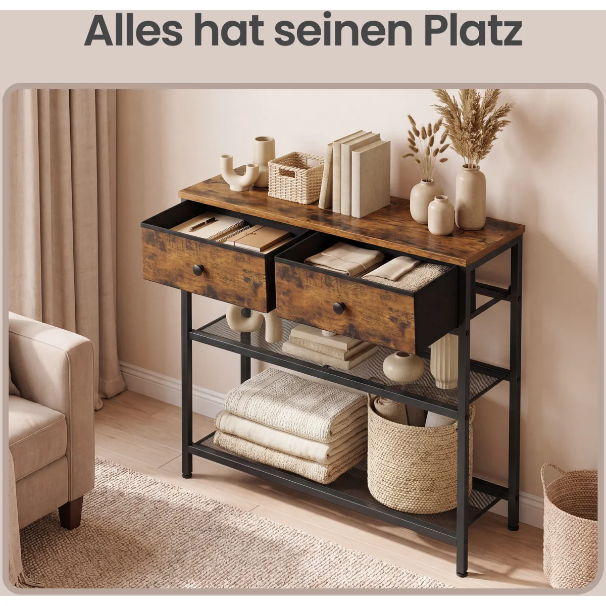 SONGMICS console table drawers mesh shelves - Brown – image 7